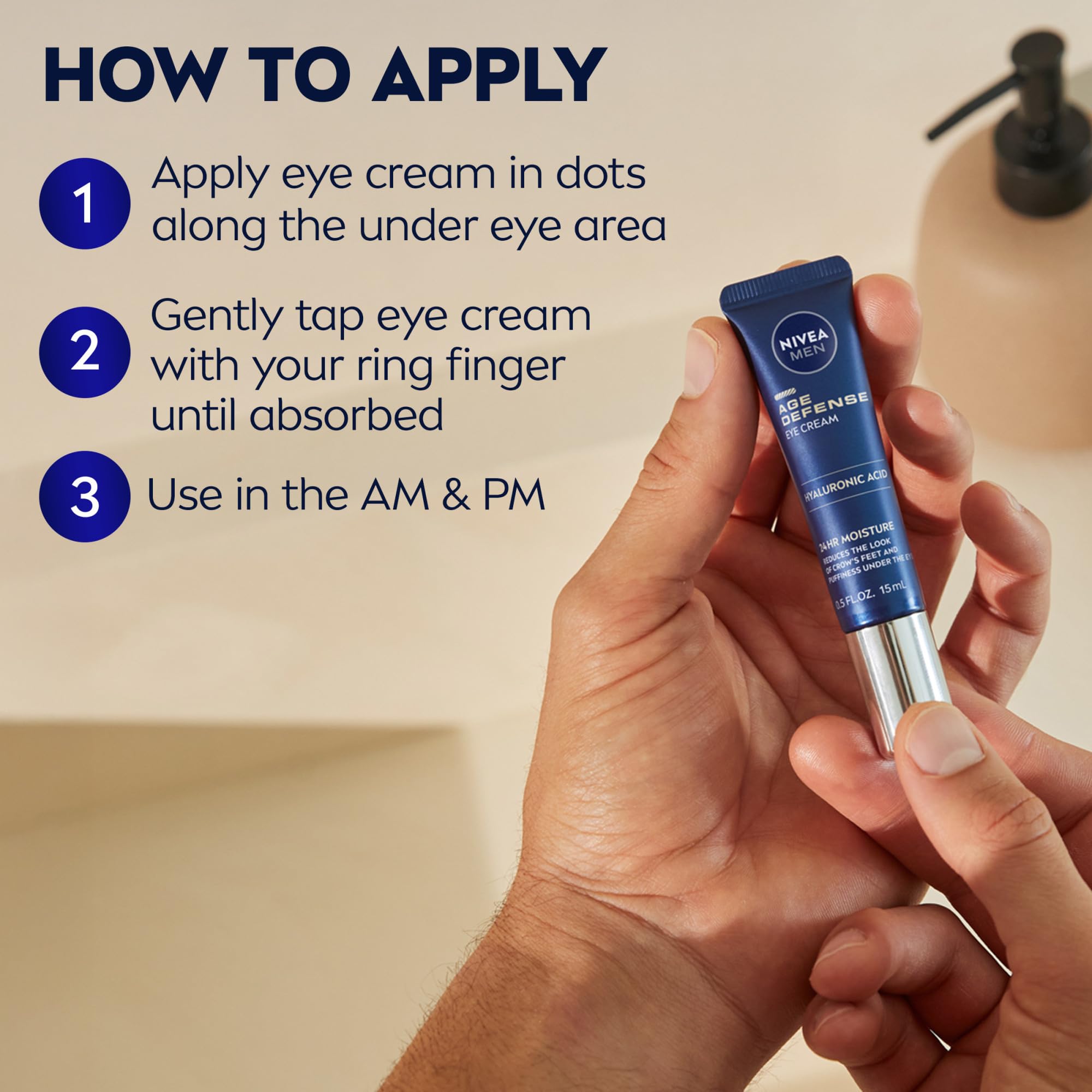 NIVEA MEN ingredient list visual focusing on hyaluronic acid benefit