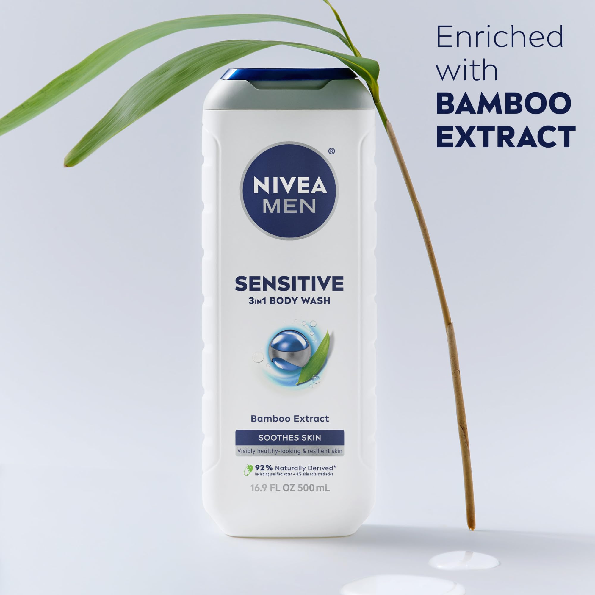 NIVEA MEN lifestyle bathroom routine scene showing easy five-step grooming