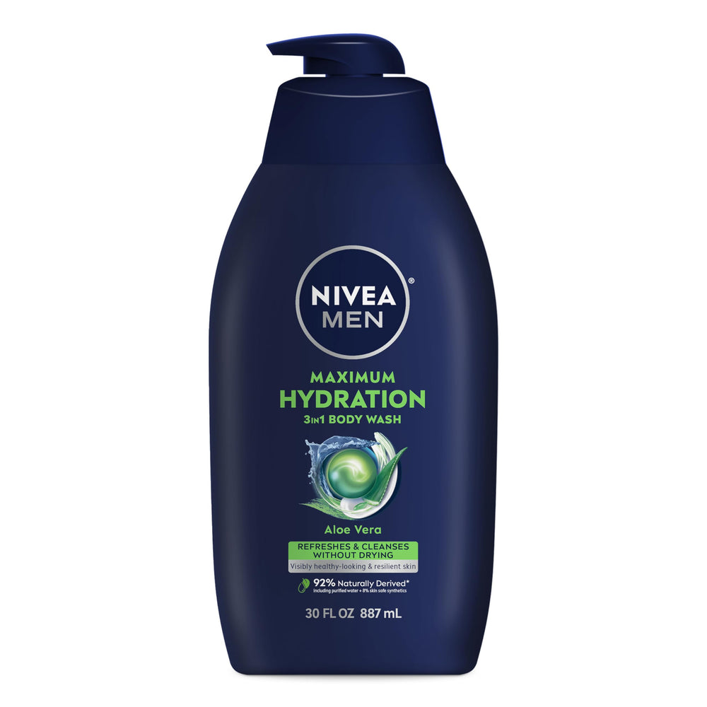 NIVEA MEN front bottle showing product and volume benefit