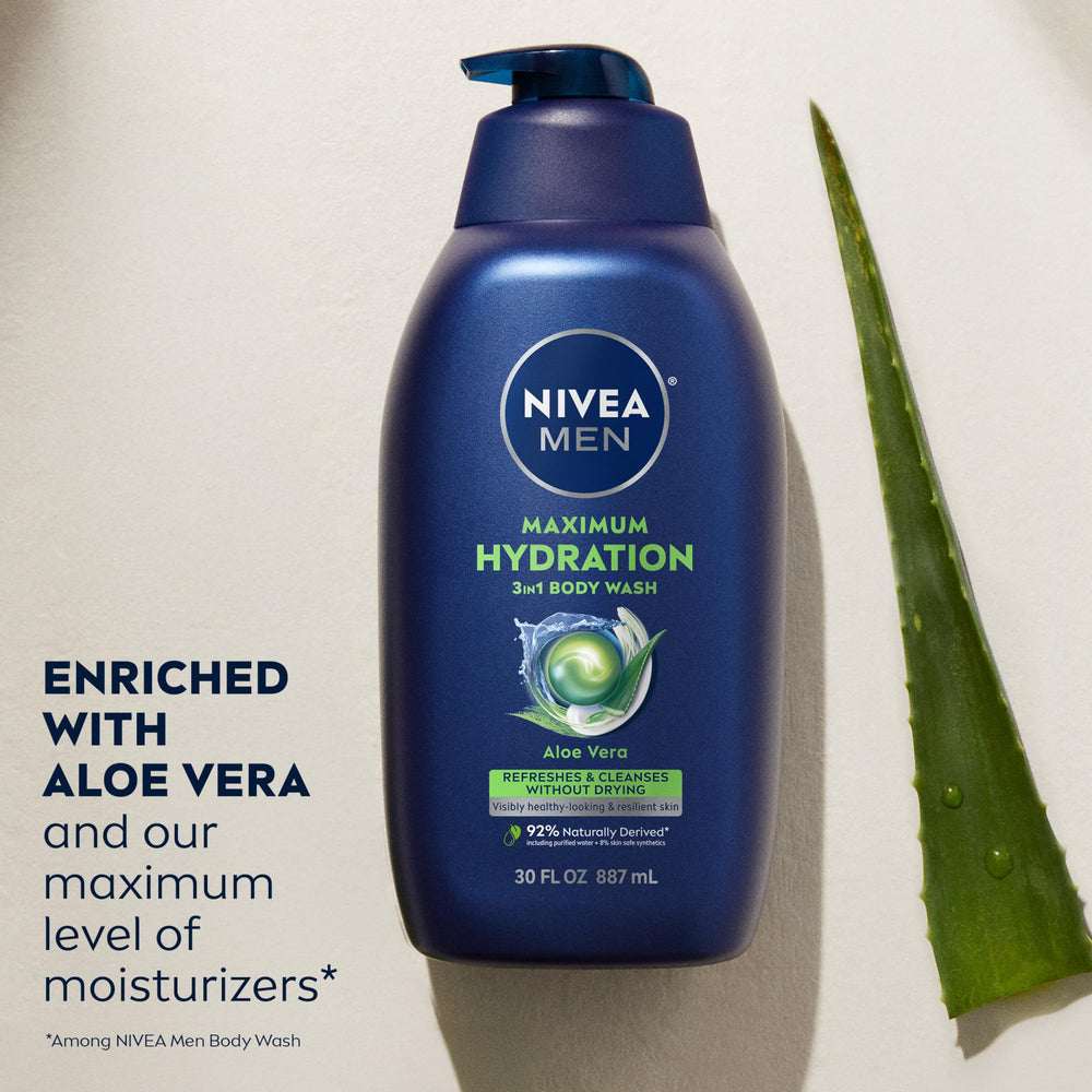 NIVEA MEN body wash poured on hand for moisturizing benefit