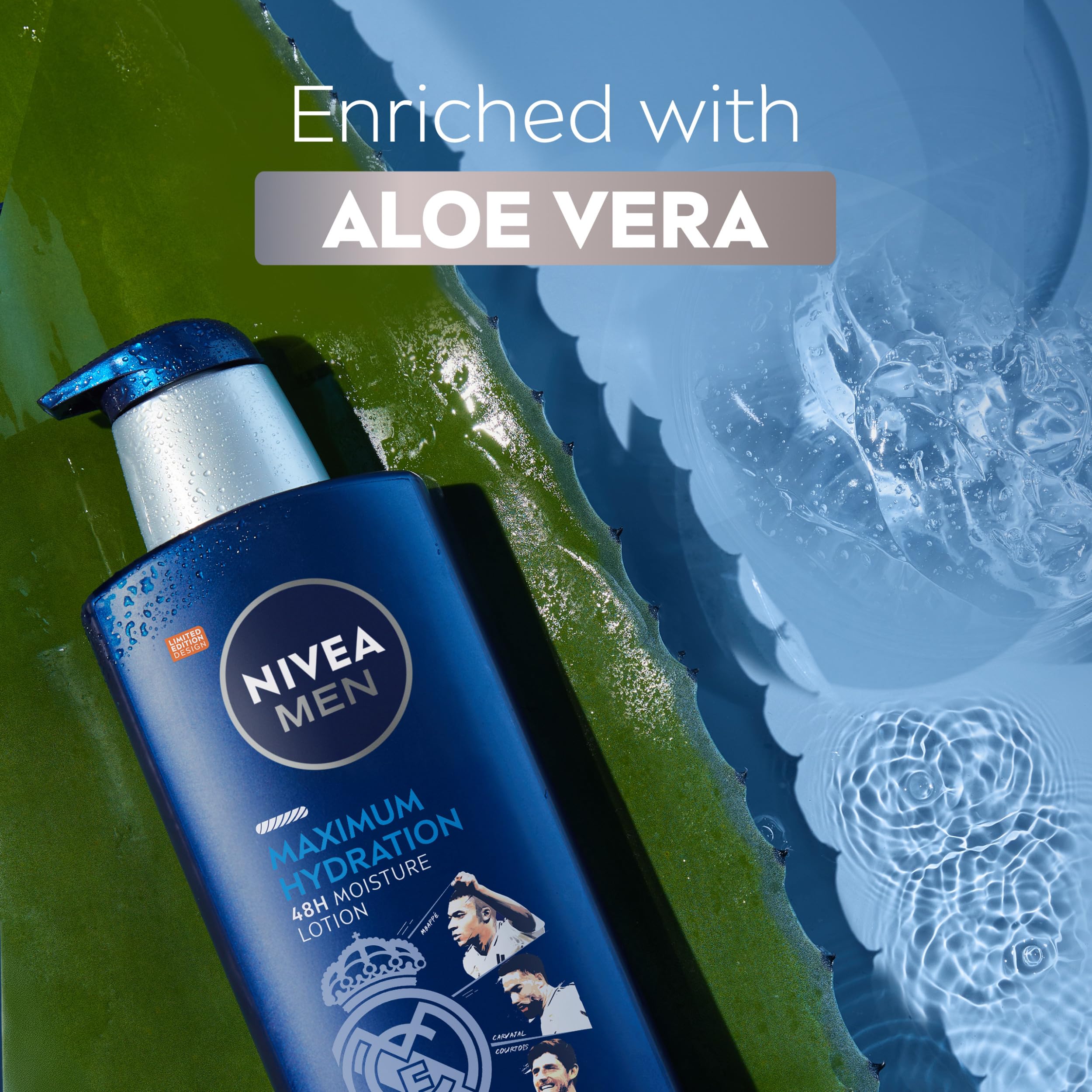 NIVEA MEN bottle next to smartphone to show 16.9oz size benefit