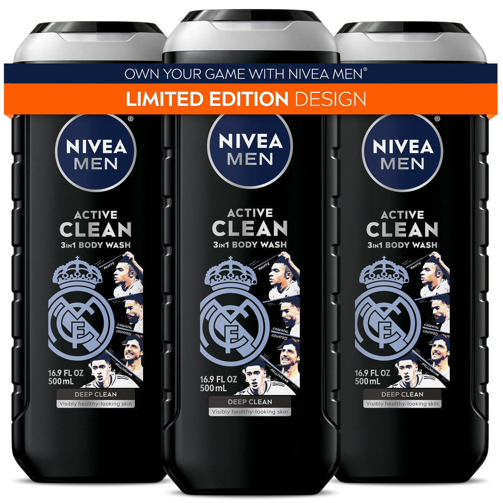 NIVEA MEN front packaging showing Real Madrid design and product benefits