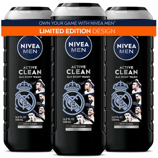 NIVEA MEN front packaging showing Real Madrid design and product benefits