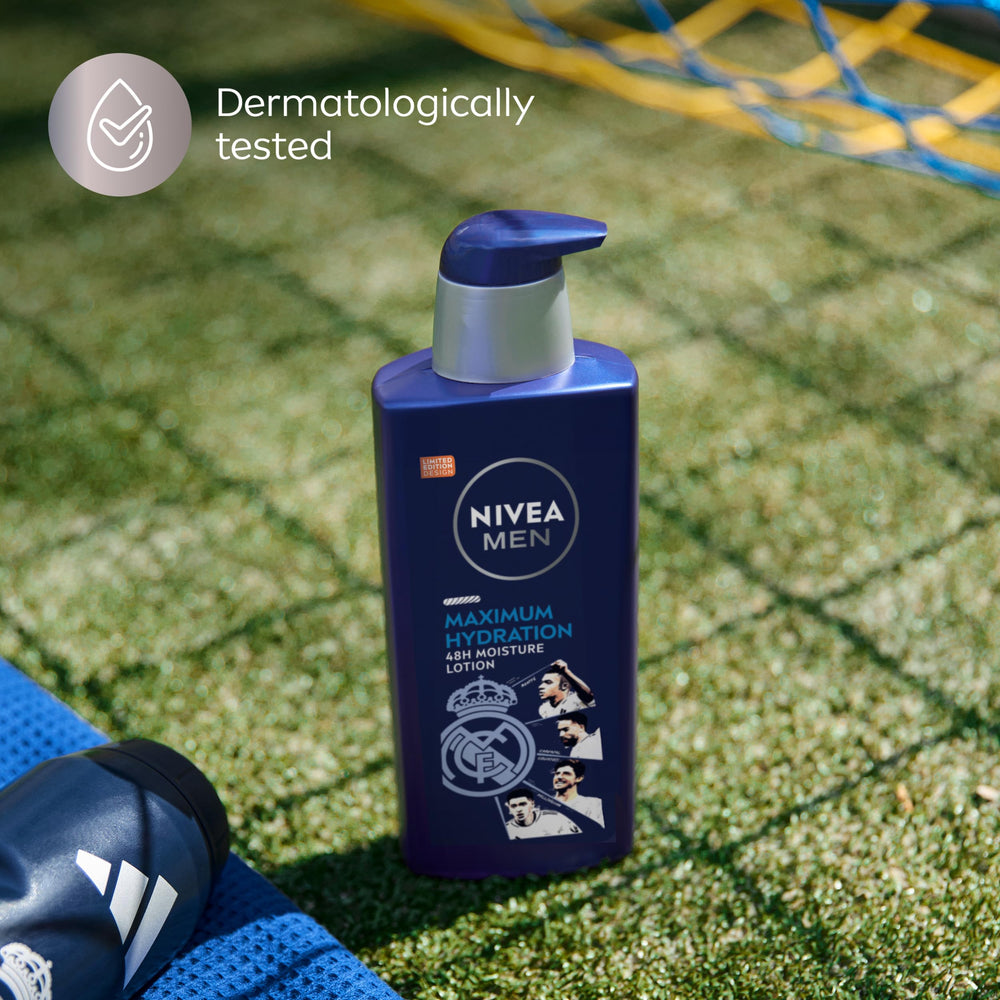 NIVEA MEN bottle in shower setting illustrating post-shower moisture benefit