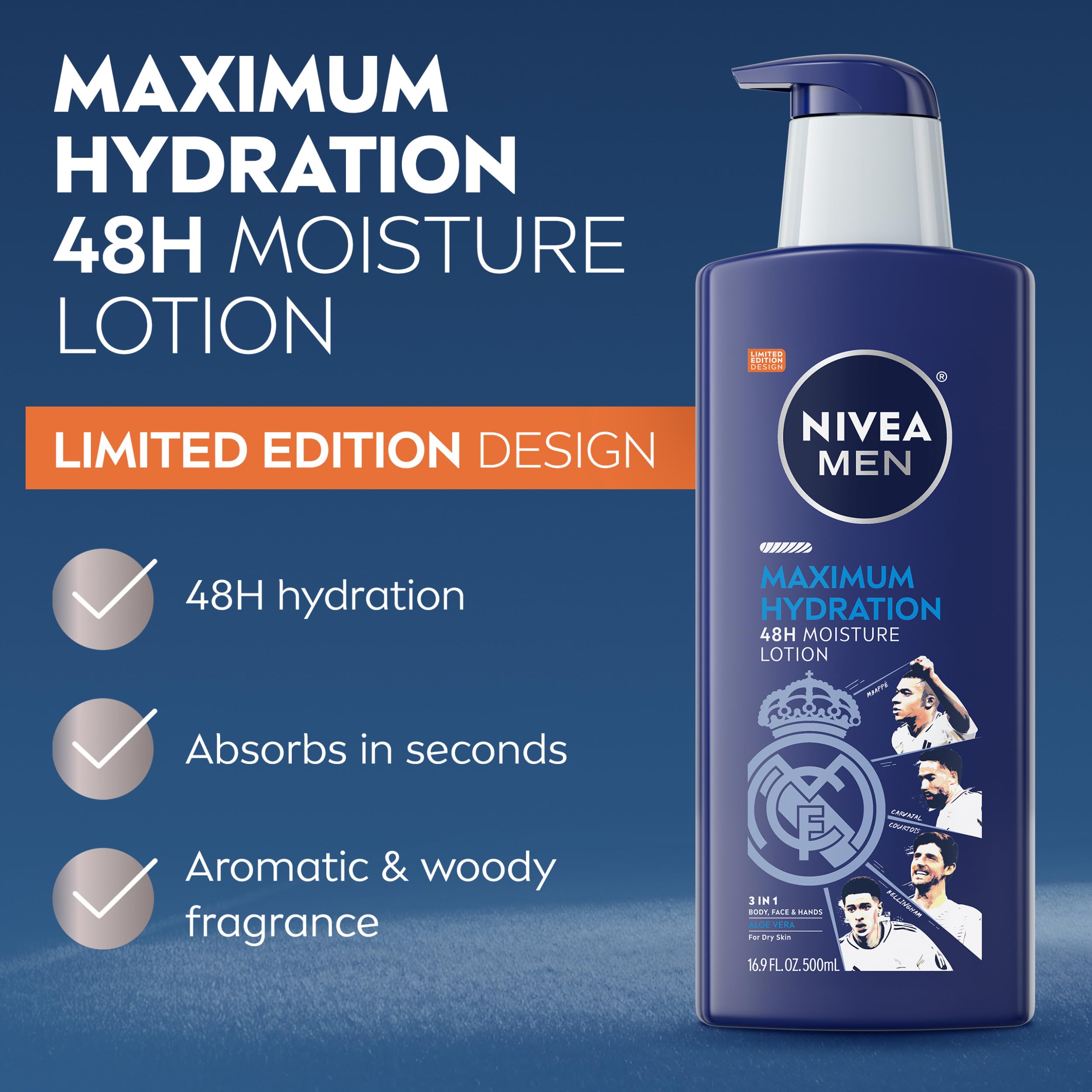 NIVEA MEN lotion texture on skin highlighting fast absorption benefit