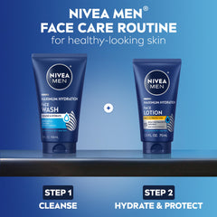 NIVEA MEN tube in hand for size comparison and portability benefit