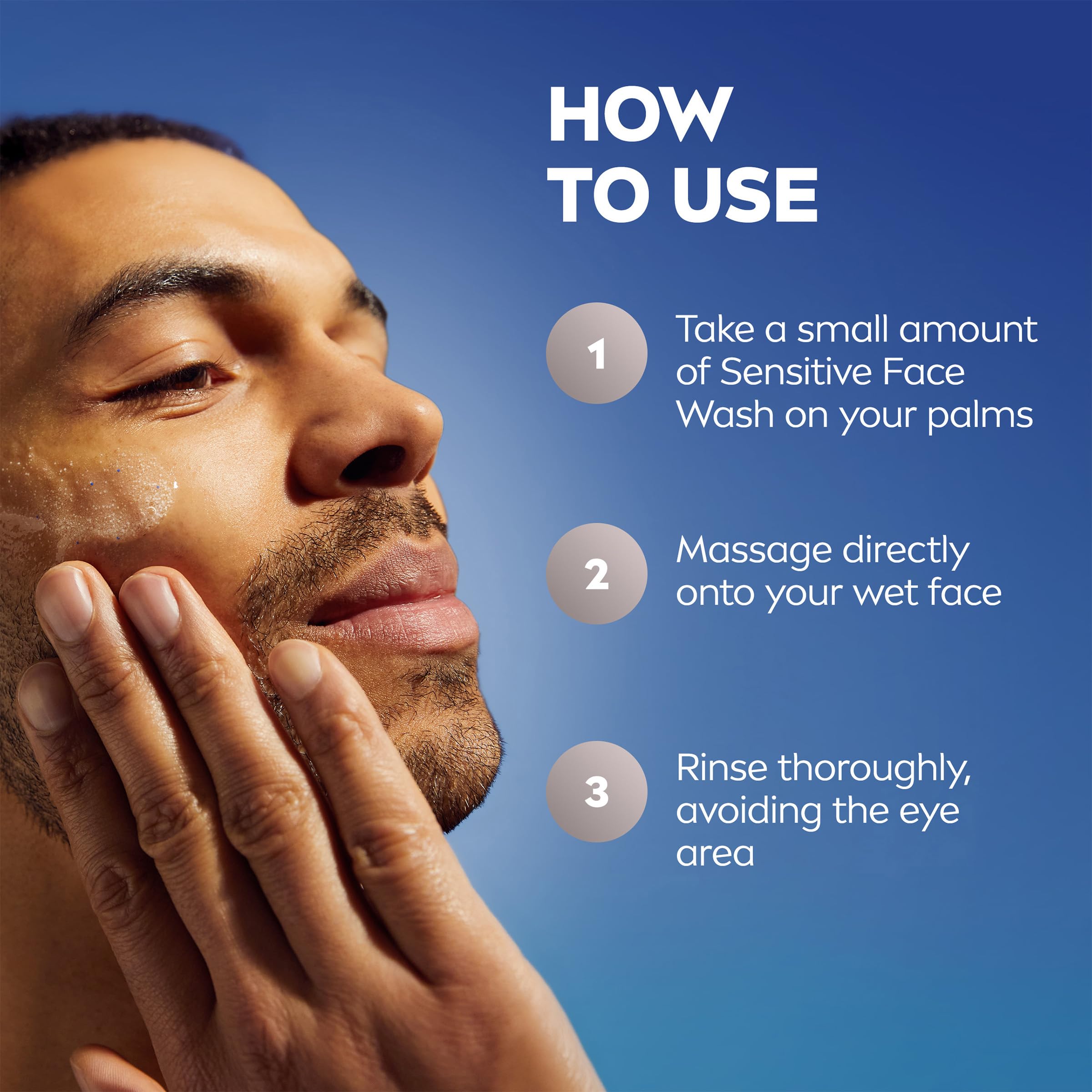 NIVEA MEN applied to beard area showing gentle clean for facial hair and skin