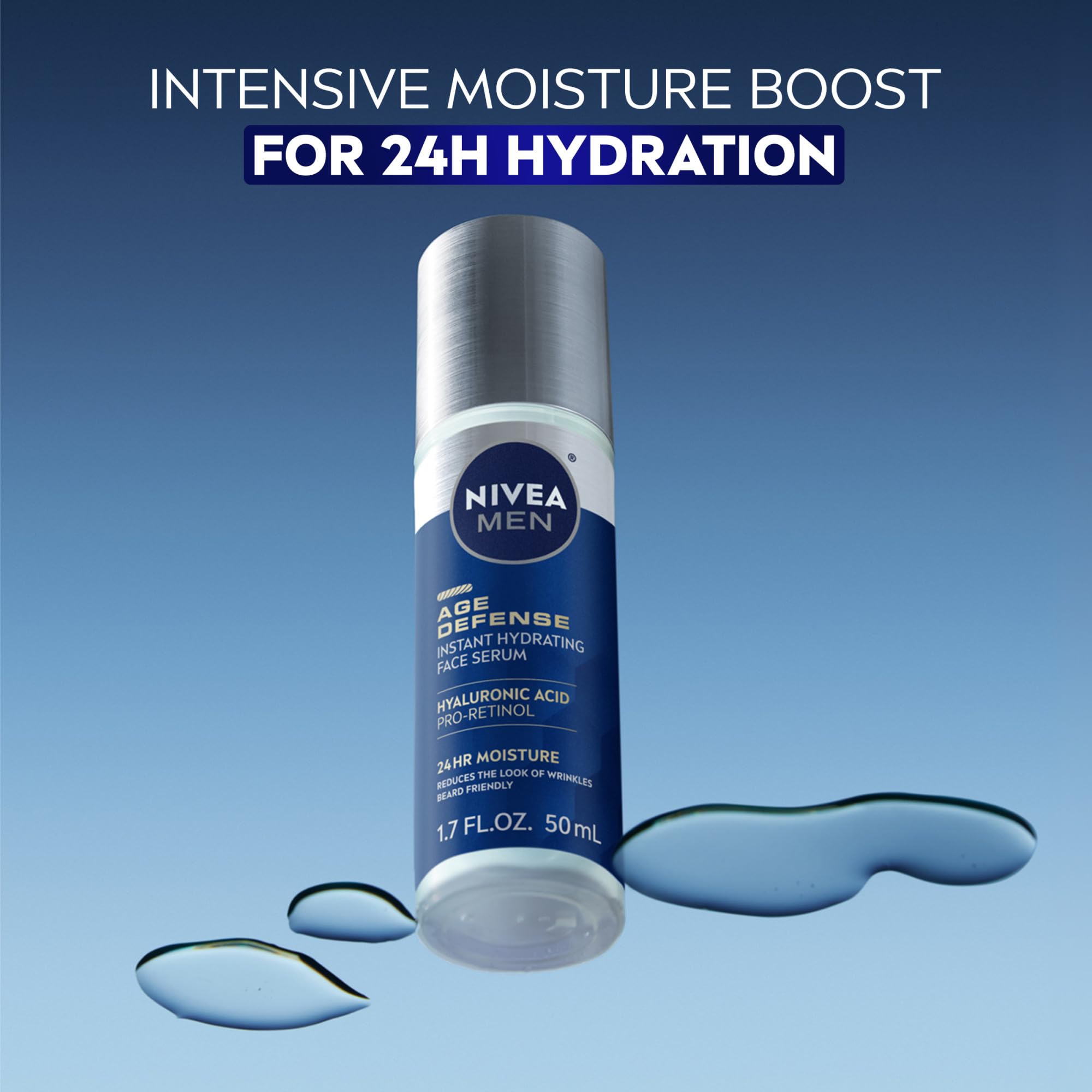 NIVEA MEN pump dispensing serum, illustrating easy controlled application and quick absorption