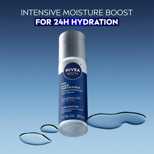 NIVEA MEN pump dispensing serum, illustrating easy controlled application and quick absorption