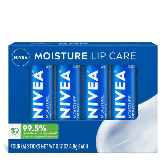 NIVEA moisture lip care front stick shows smooth applicator and instant comfort