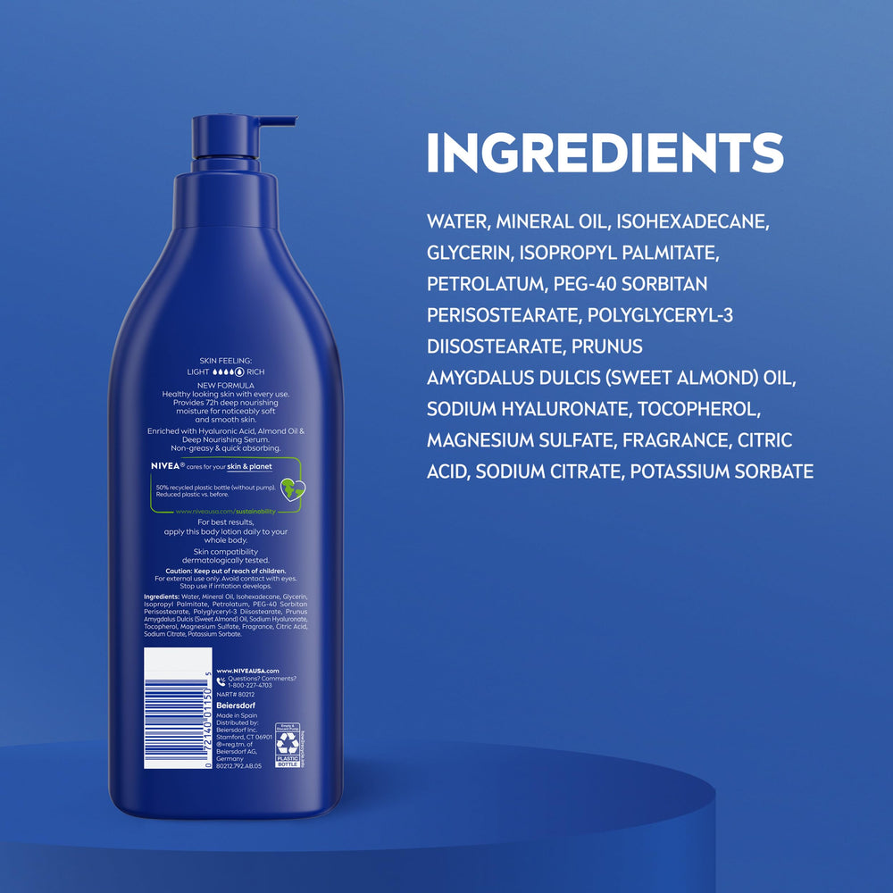 NIVEA lotion used on feet and palms, targeted care for hands and feet