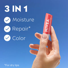 NIVEA texture close-up highlighting creamy peach formula for soft lips