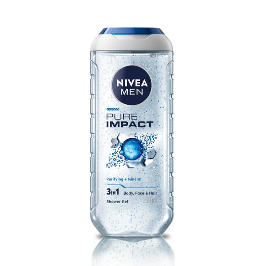 NIVEA bottle front view showing Pure Impact label and refreshing benefit