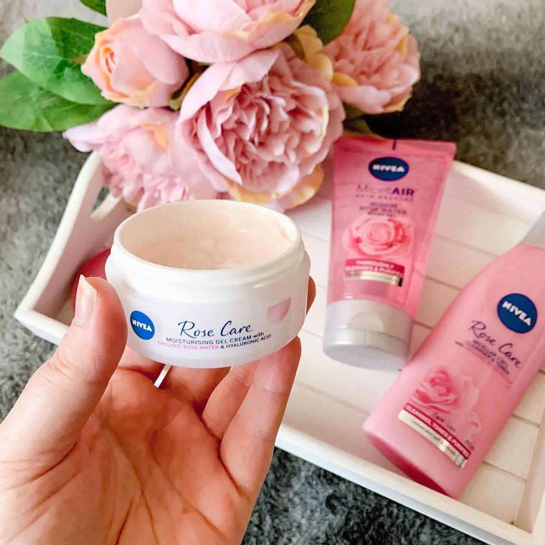 NIVEA cream on bathroom shelf in morning routine showing refreshing ritual benefit