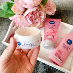NIVEA cream on bathroom shelf in morning routine showing refreshing ritual benefit