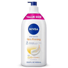 NIVEA front pump bottle showing large 33.8 oz size and easy dispensing benefit
