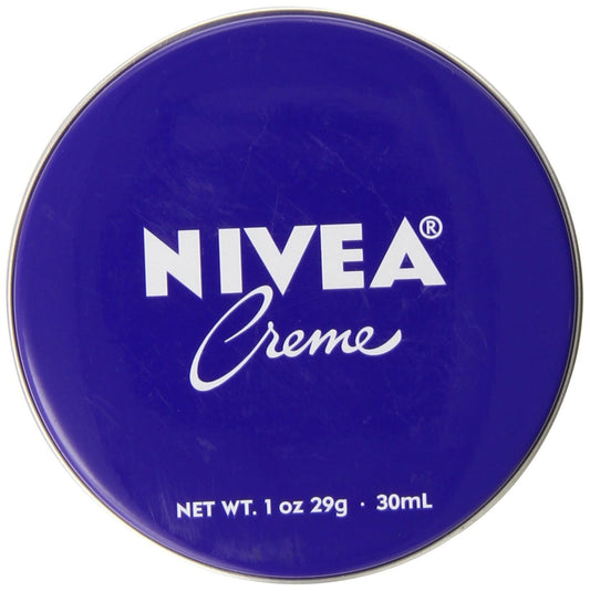 NIVEA front tin showing brand and compact design for easy carrying