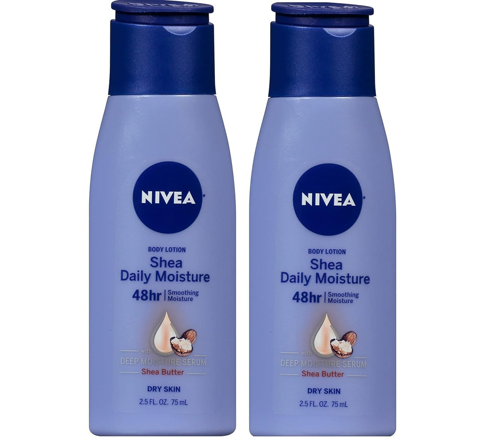 NIVEA front packaging showing twin 2.5 fl oz bottles and quick hydration