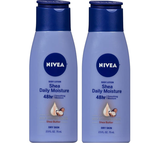 NIVEA front packaging showing twin 2.5 fl oz bottles and quick hydration