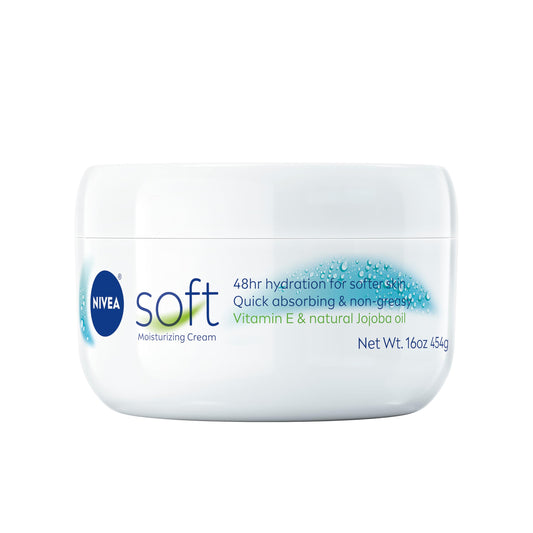 NIVEA Soft 16 oz jar front view showing packaging and brand benefit