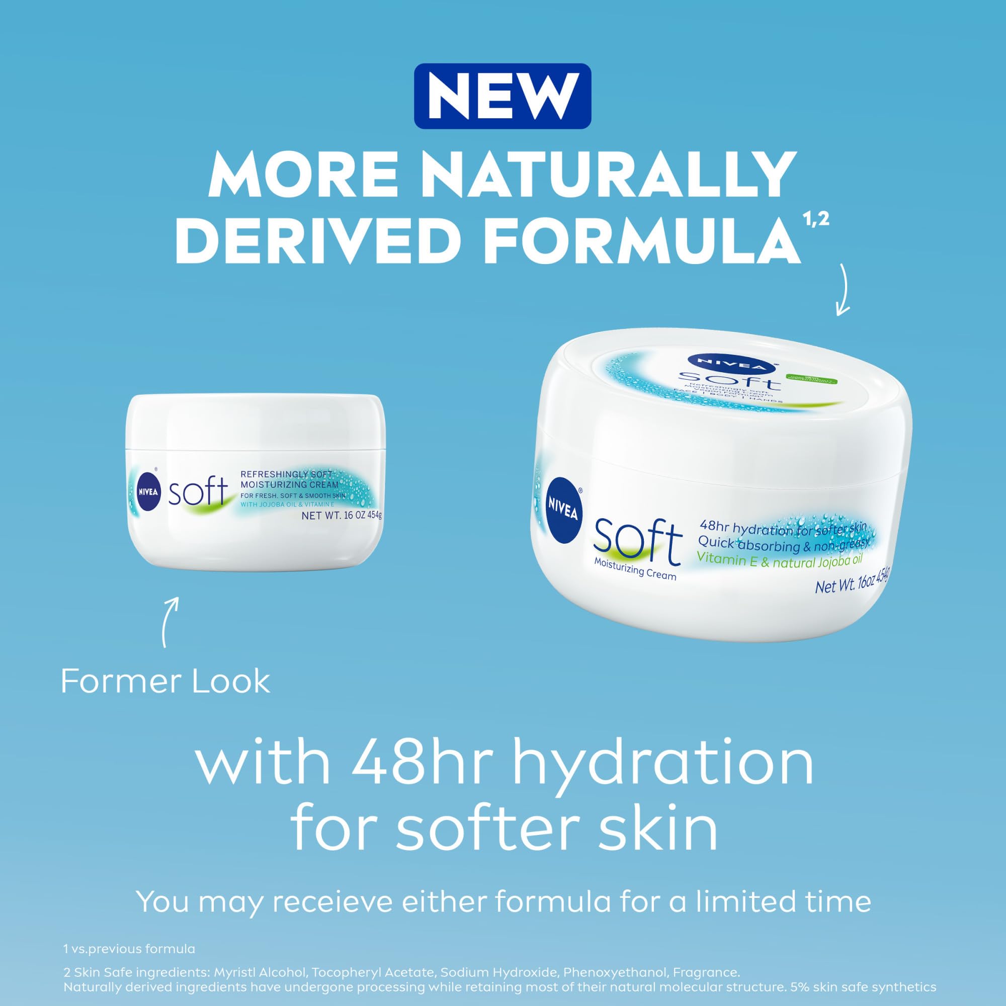 NIVEA Soft jar open showing creamy texture and fast absorbent benefit