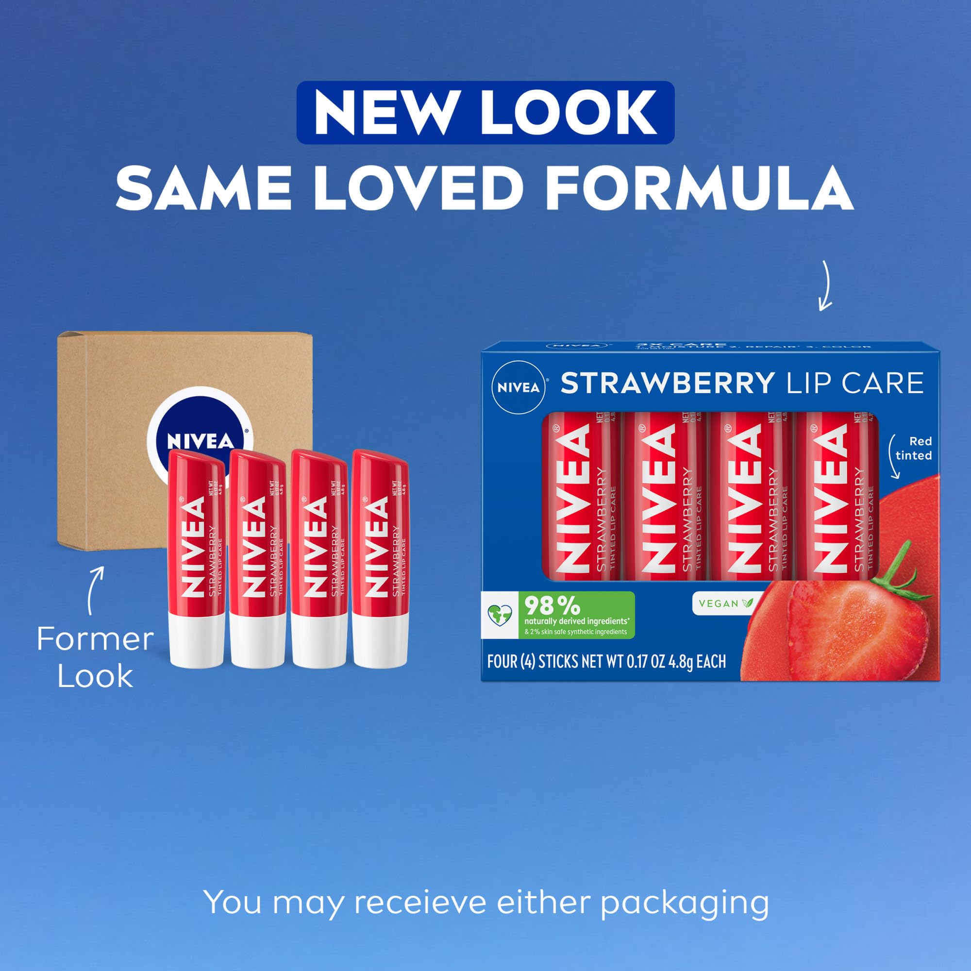 NIVEA open stick revealing red-tinted balm for instant hydration