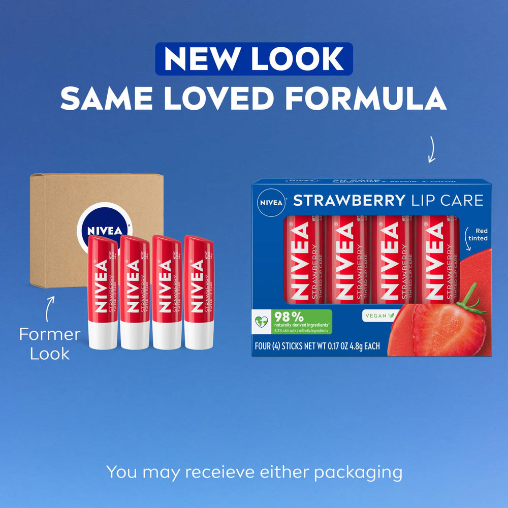 NIVEA open stick revealing red-tinted balm for instant hydration