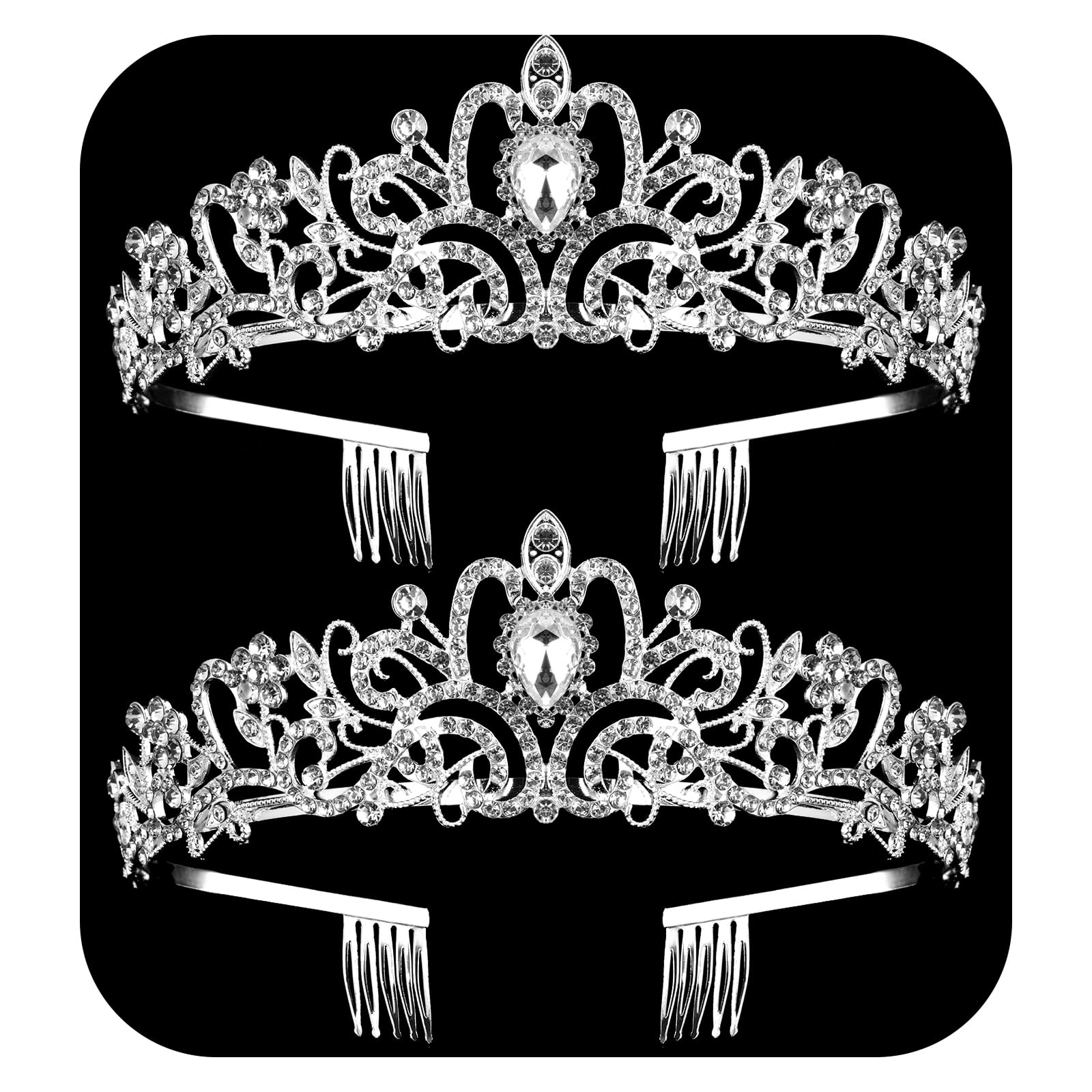 Nljihkure front view of two silver crystal crowns showing elegant sparkle and symmetry
