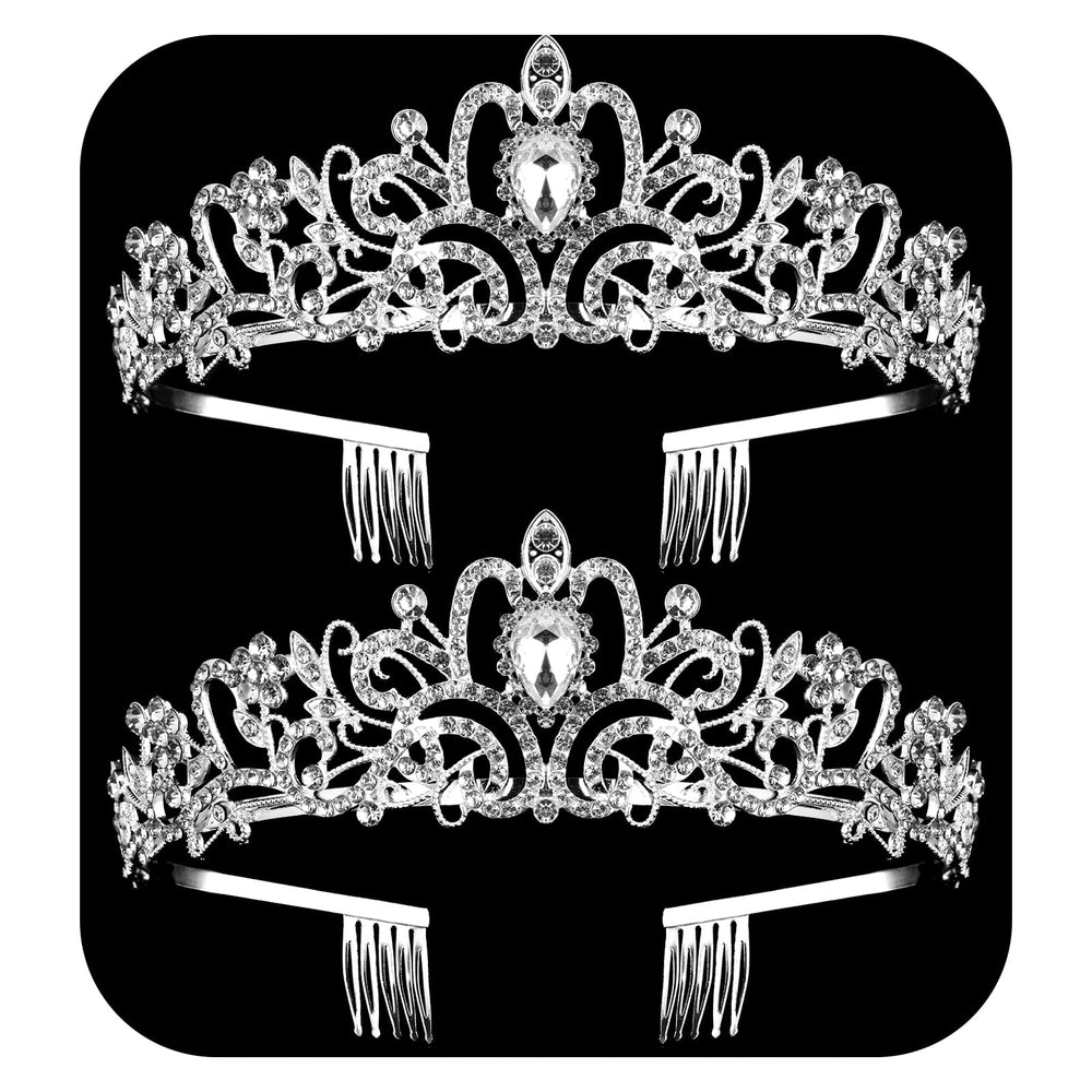 Nljihkure front view of two silver crystal crowns showing elegant sparkle and symmetry