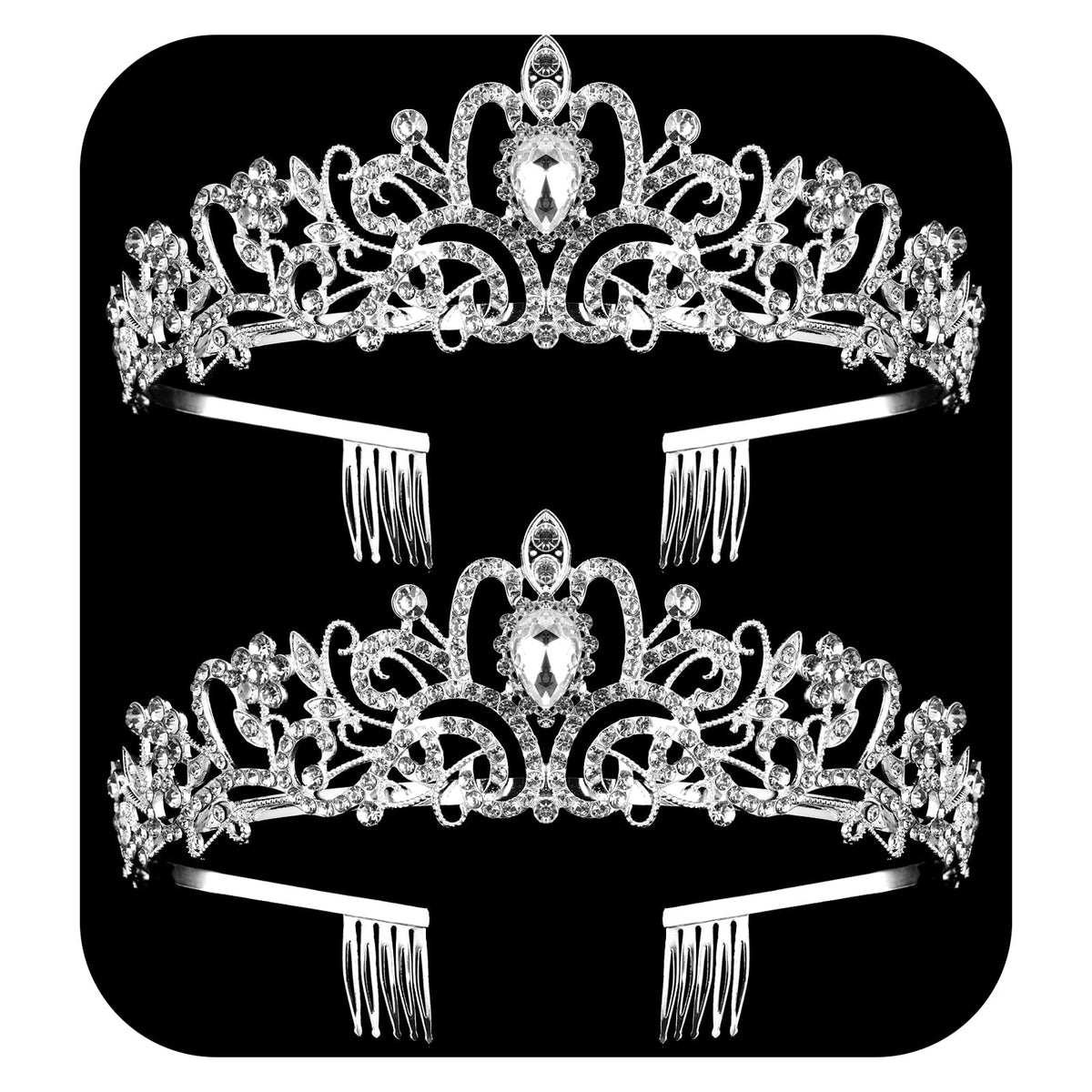 Nljihkure front view of two silver crystal crowns showing elegant sparkle and symmetry
