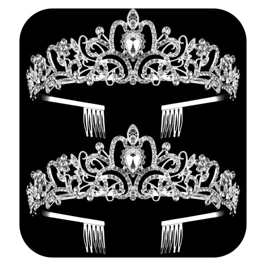Nljihkure front view of two silver crystal crowns showing elegant sparkle and symmetry