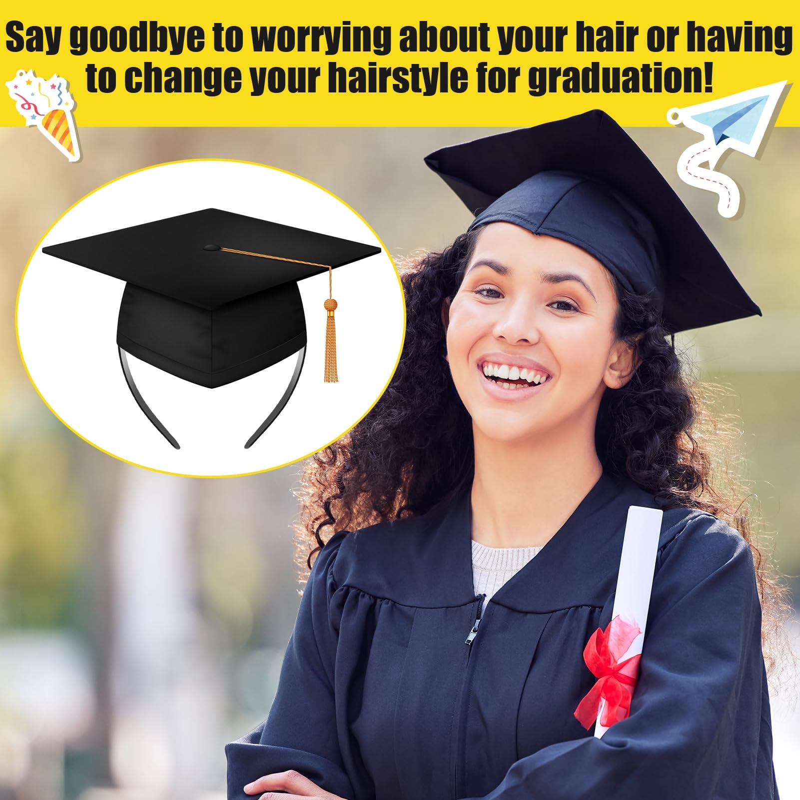 NNG grad cap side profile showing low-profile band comfort