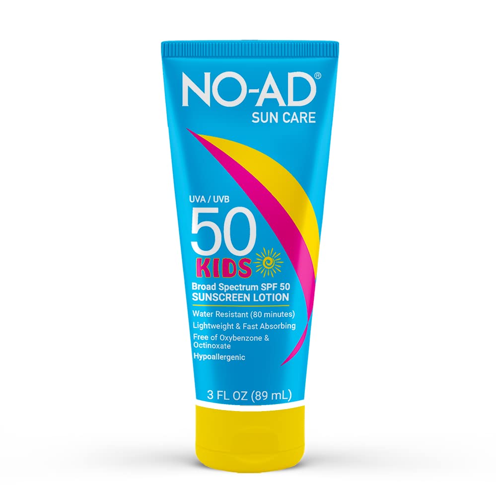 NO-AD front packaging showing SPF 50 travel bottle and quick identification benefit