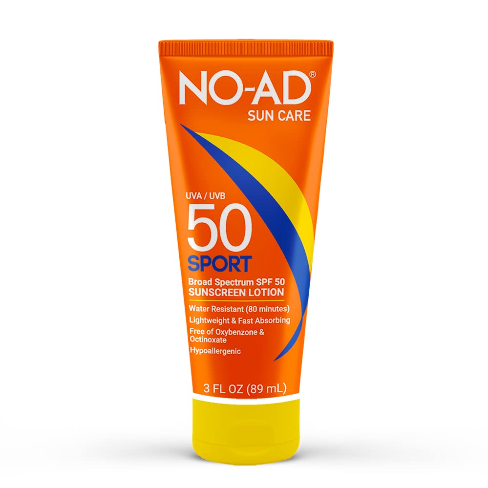 NO-AD bottle front packaging showing SPF 50 protection and travel size benefit