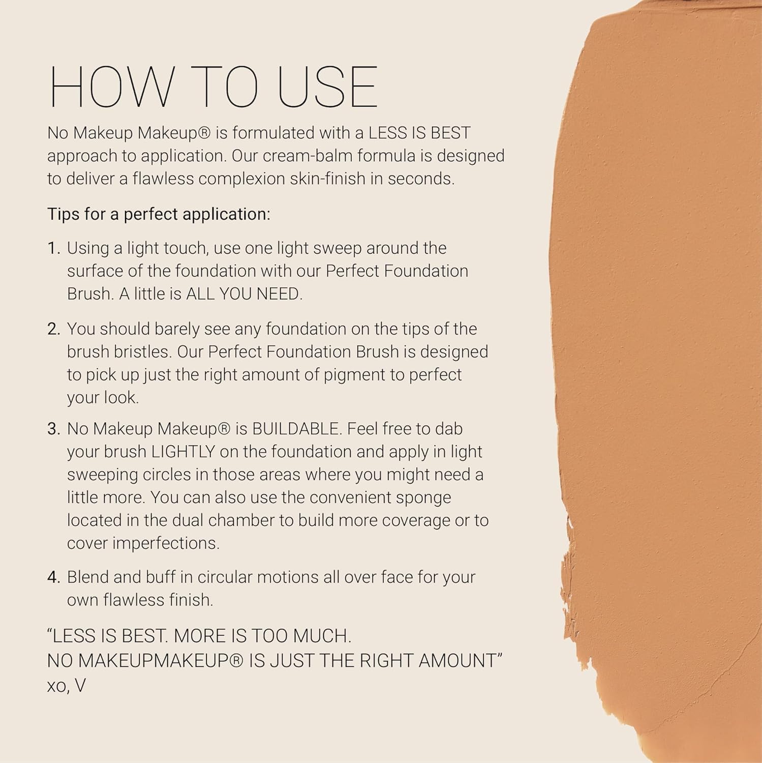 No Makeup Makeup application on model blending foundation, creates natural second-skin benefit