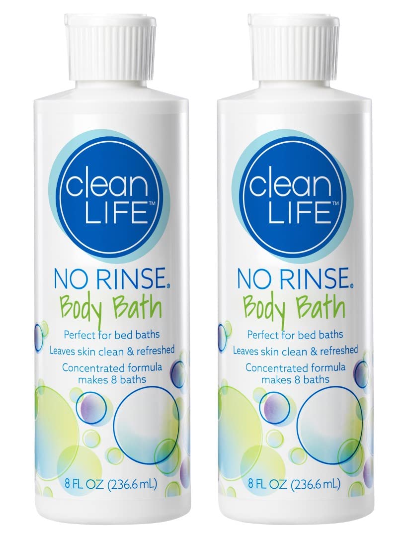 No-Rinse CleanLife front packaging showing two bottles and clear labeling, convenient storage benefit