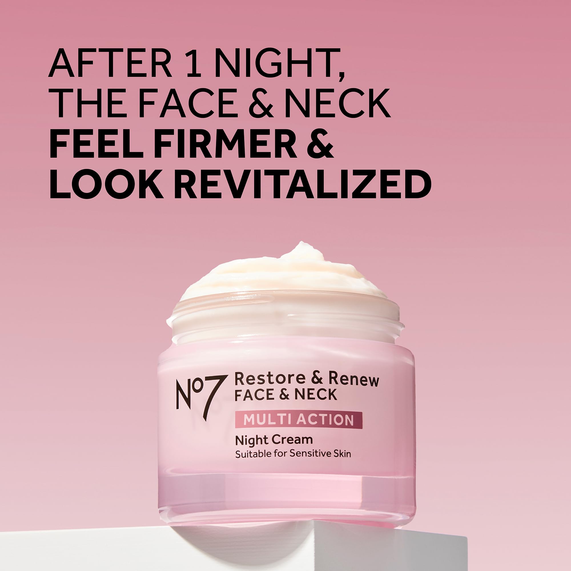 no7 applying serum to face and neck demonstrating even treatment and firmness benefit