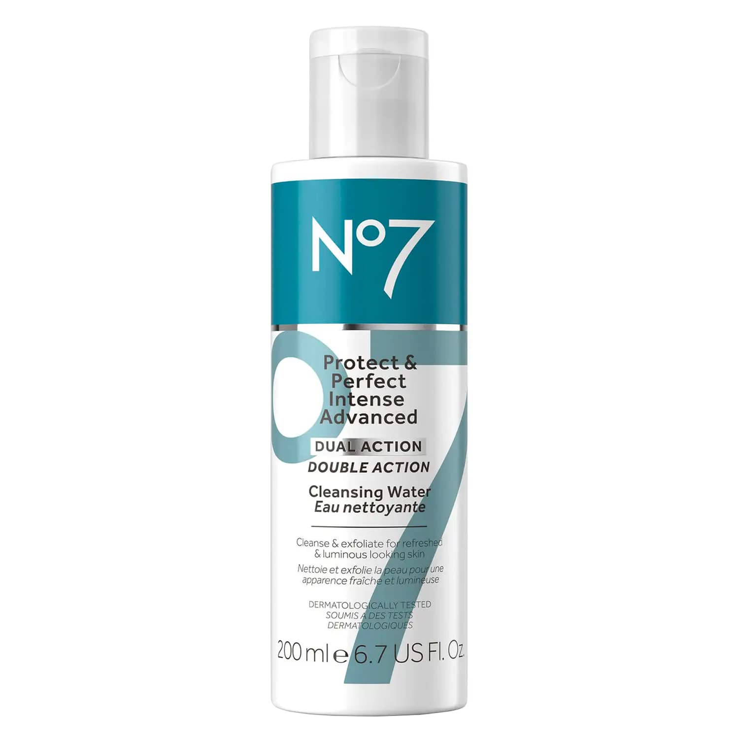 No7 front packaging of cleansing water showing product clarity and convenience