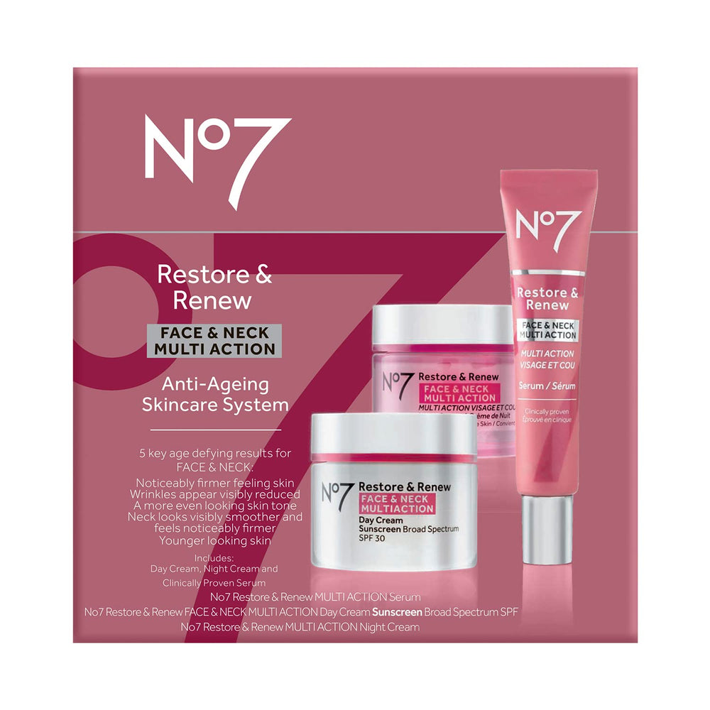 no7 dual-action facial serum dropper bottle highlighting targeted anti-aging benefit