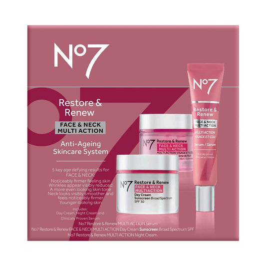 no7 dual-action facial serum dropper bottle highlighting targeted anti-aging benefit