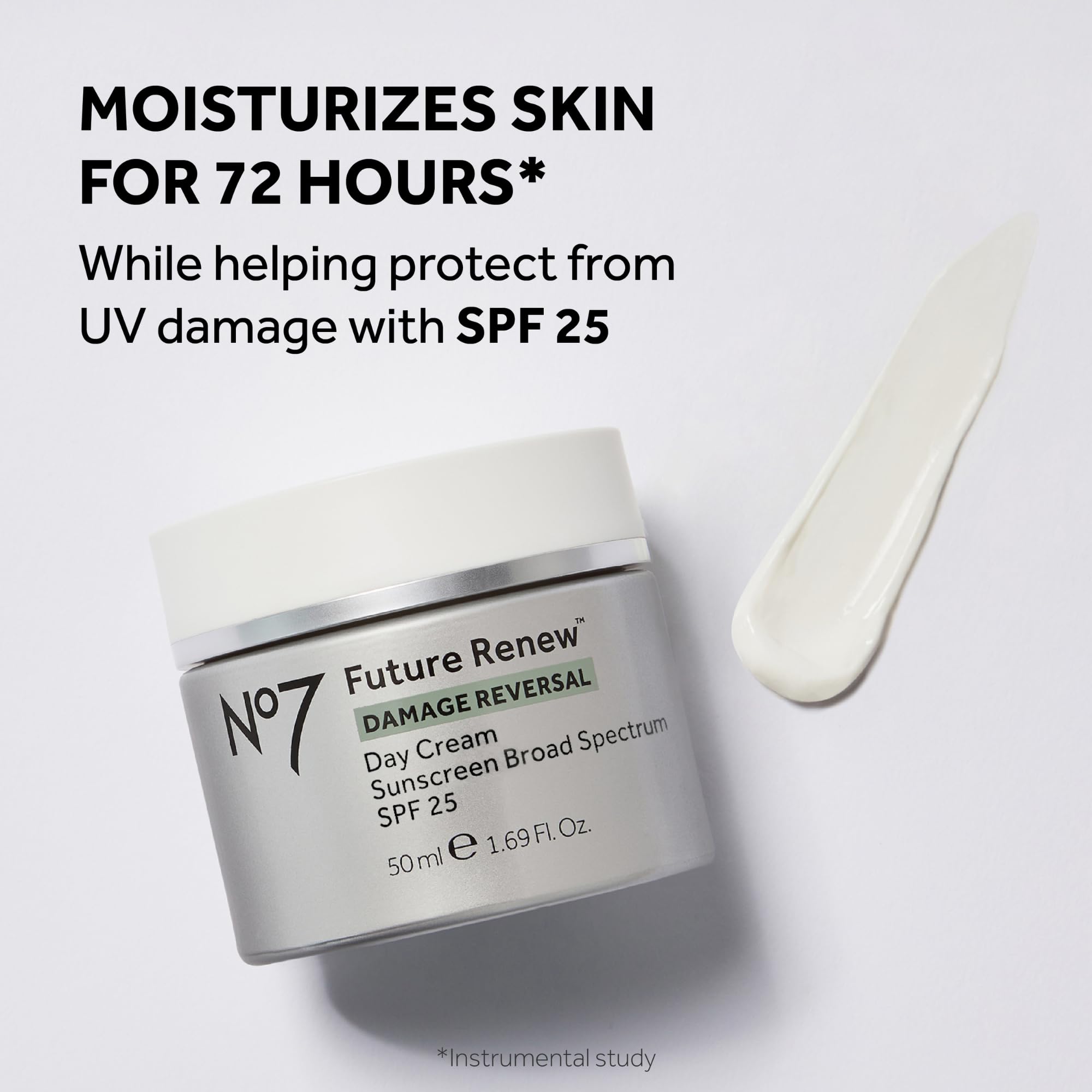 No7 day cream tube top view highlighting SPF25 protection