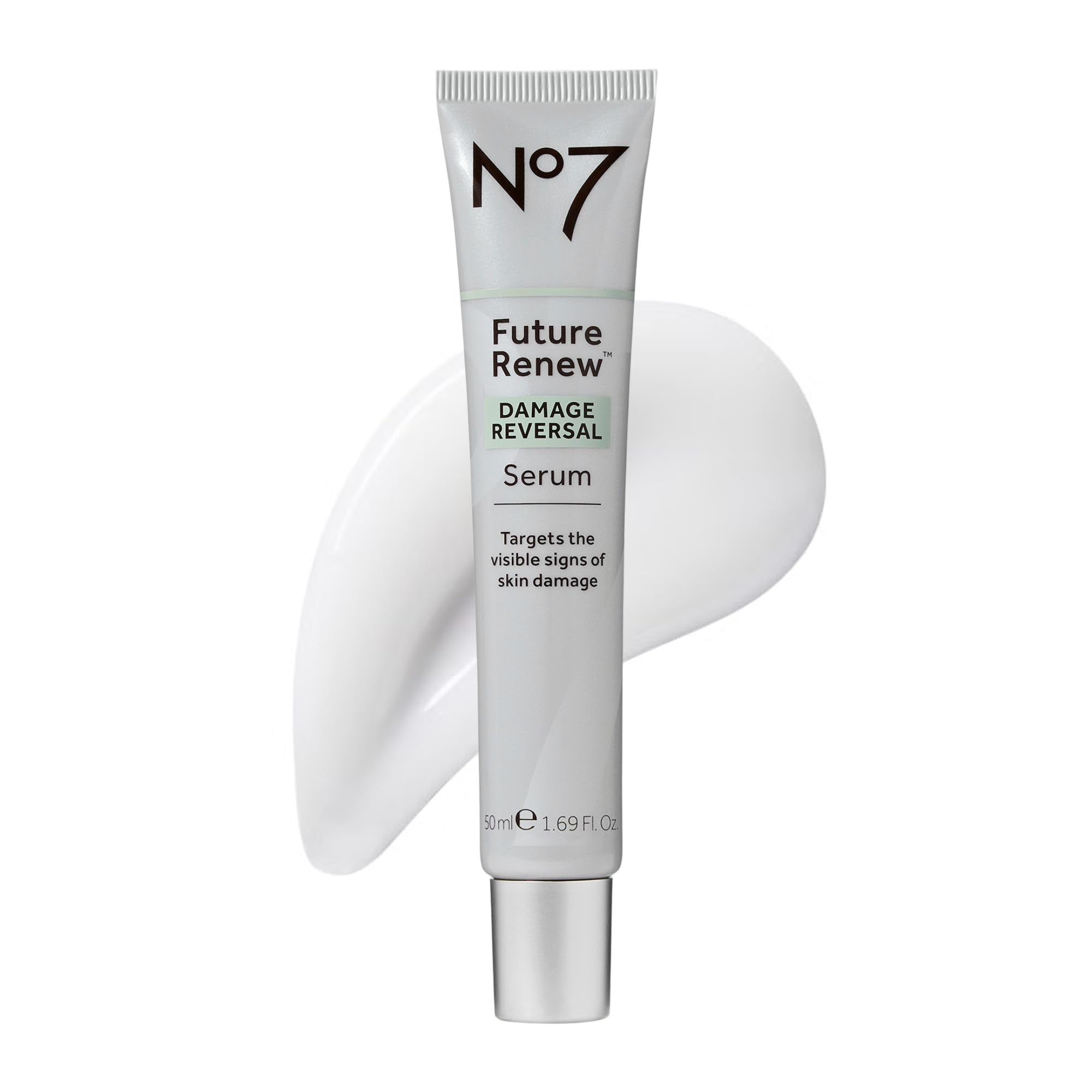 No7 front bottle showing product and benefit of visible skin repair
