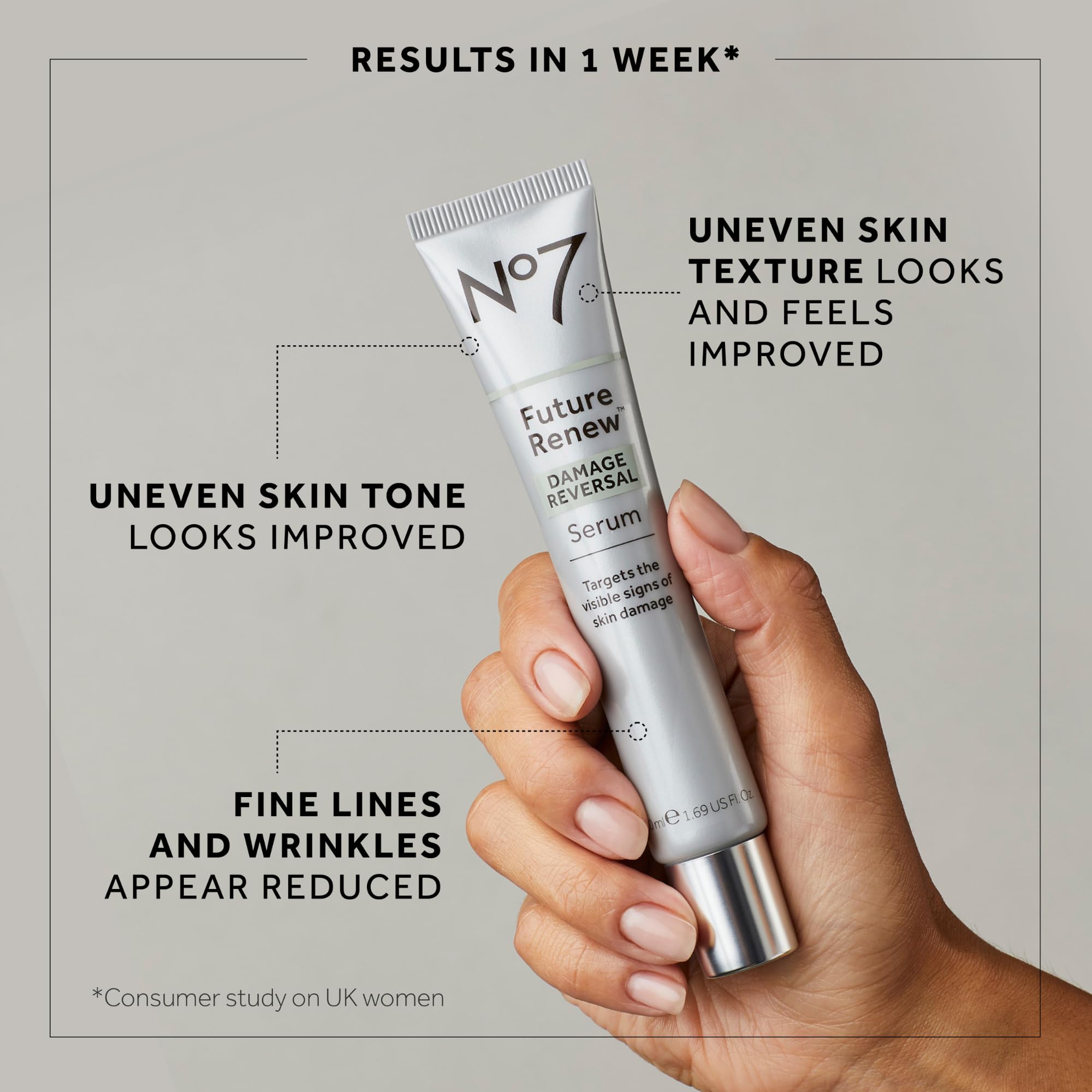 No7 night cream jar next to hand for size and application clarity