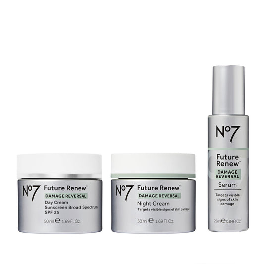 No7 front packaging showing the three-piece set and benefits