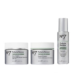 No7 front packaging showing the three-piece set and benefits