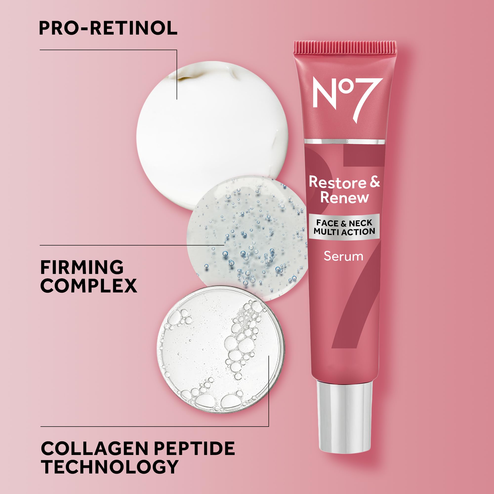Label close-up of No7 showing peptide and hyaluronic ingredients benefit