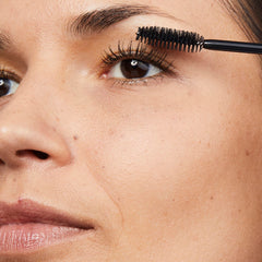 No7 mascara texture stroke on white surface showing rich black pigment and smooth finish