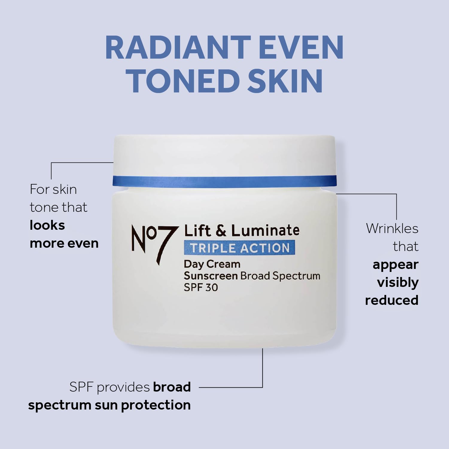 No7 broad spectrum SPF 30 day cream tube showing lightweight protection