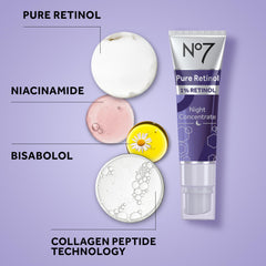 No7 serum staged on bedside table representing evening routine convenience