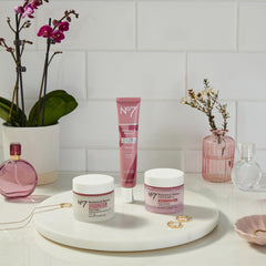 No7 serum next to Restore & Renew cream illustrating layering benefit